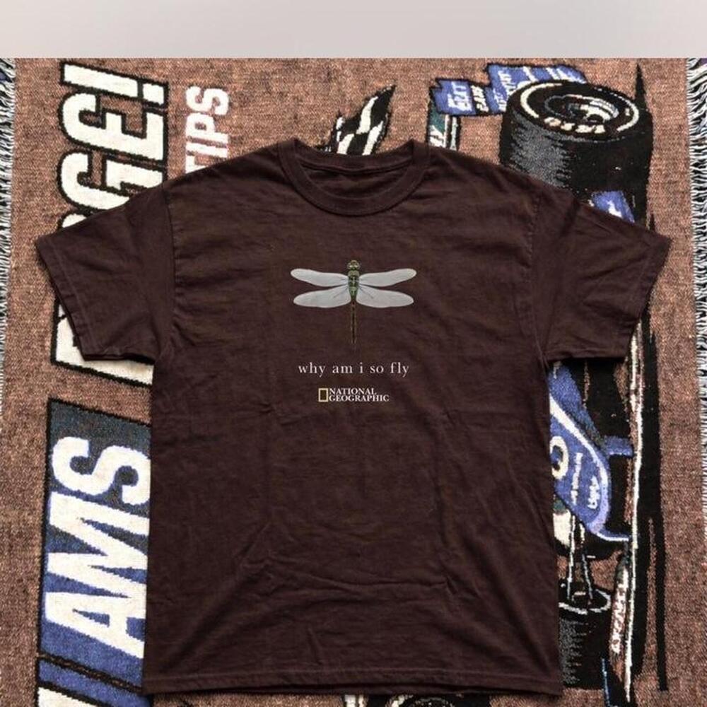 Size M - Brown National Geographic T-Shirt With Dragonfly Design
